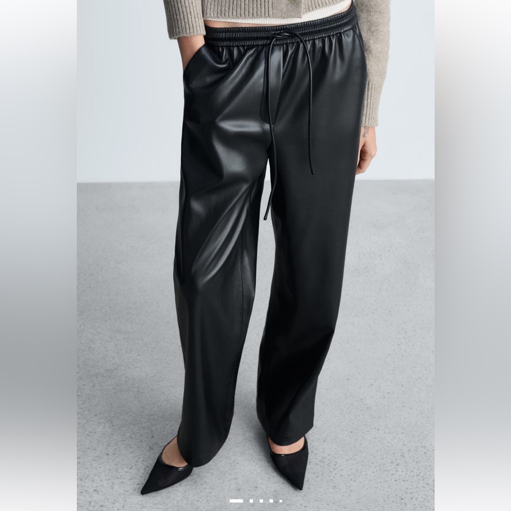 Mango Black Faux Leather Joggers